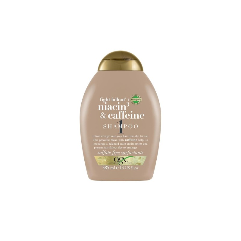 شامپو ضدریزش نیاسین و کافئین او جی ایکس OGX Fight Fallout Niacin & Caffeine Shampoo 385ml