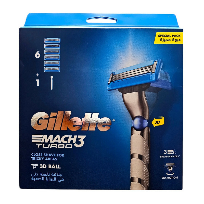 خود تراش ژیلت مدل Mach3 Turbo 3D به همراه تیغ یدک بسته 5 عددی