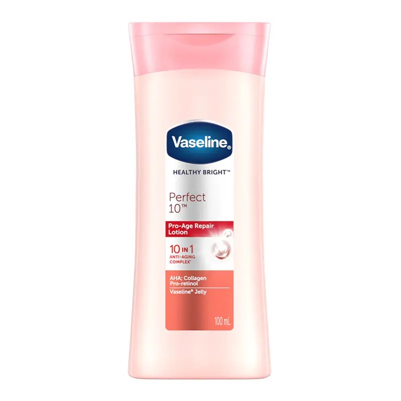 لوسیون بدن ۱۰ کاره با اثر روشن‌کننده و ضدپیری پوست وازلین - Vaseline Healthy White 10 in 1 Anti Aging Lightning 100ml Lotion