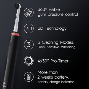 مسواک برقی اورال-بی Pro 3 برای بزرگسالان، مدل 3000 مشکی Oral-B Pro 3 Electric Toothbrushes For Adults