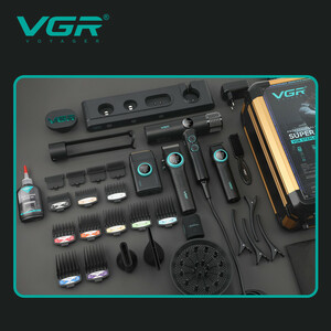 ست سشوار و ماشین اصلاح موی سر و صورت شارژی وی جی آر مدل Stepless pro مجموعه ۴ عددی