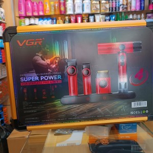 ست سشوار و ماشین اصلاح موی سر و صورت شارژی وی جی آر مدل Stepless pro مجموعه ۴ عددی