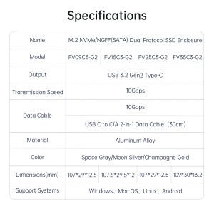 باکس هارد M.2 NVMe & NGFF-SSD مدل ORICO FV35C3-G2