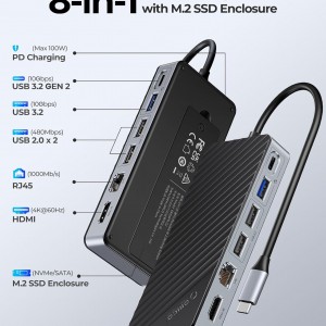 هاب داک استیشن 8 پورت Type-C همراه باکس M.2 SSDمدل ORICO-OM28PR-G2