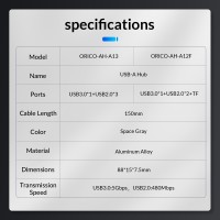 هاب 4 پورت USB 3.0 اوریکو مدل ORICO-AH-A13-GY