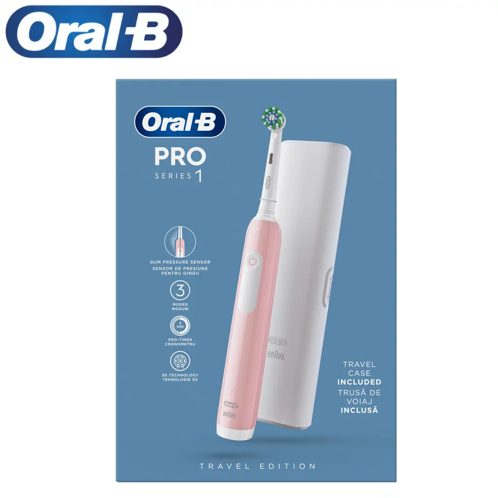 مسواک برقی اورال بی مدل ORAL B Pro Series 1 صورتی + کیف نگهدارنده