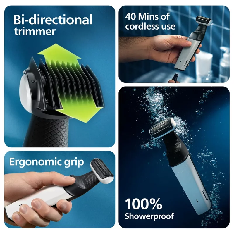 ماشین اصلاح بدن فیلیپس مدل BG3007؛ جزئیات تریمر دوطرفه و استفاده خشک و مرطوب