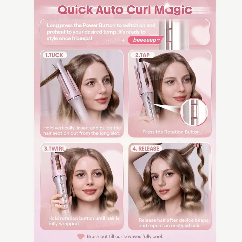 فرکننده مو شیگلم مدل Cupid&rsquo;s Charm سایز ۳۲ میل؛ راهنمای تصویری مراحل فرکردن مو
