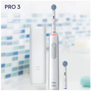 مسواک برقی اورال بی مدل 3500 PRO SERIES 3  سفید + یک عدد سری اضافه + کیف نگهدارنده
