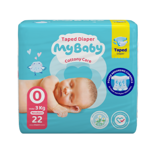 پوشک چسبی کانال دار مای بیبی my baby سایز 0 ، 22 عددی