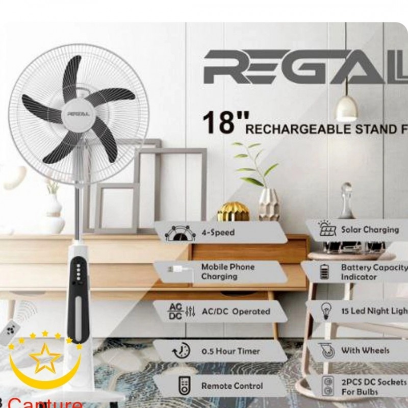 پنکه ایستاده شارژی رگال اورجینال سایز بزرگ 18 اینچ RC-18REGAL
