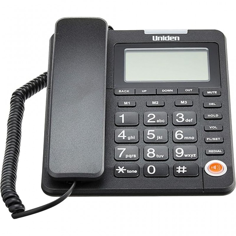 تلفن رومیزی UNIDEN AS7408 با نمایشگر و دکمه‌های بزرگ (مشکی / سفید)