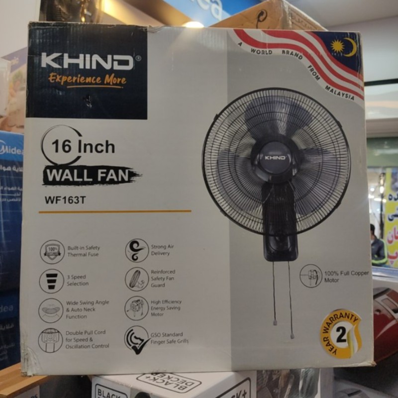 پنکه دیواری 16 اینچ KHIND مدل WF163T با کنترل دستی 3 سرعته، موتور 100% مسی