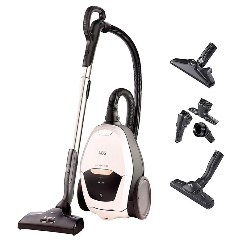 جاروبرقی کیسه‌دار آ ا گ مدل VX82-1-ALR با توان 2200 وات، ظرفیت مخزن 3.5 لیتر، فناوری هوشمند تنظیم خودکار مکش، موتور کم‌صدا با تکنولوژی Silent Air، فیلتر بهداشتی Allergy Plus و پارویی چندحالته با مانوردهی 180 درجه