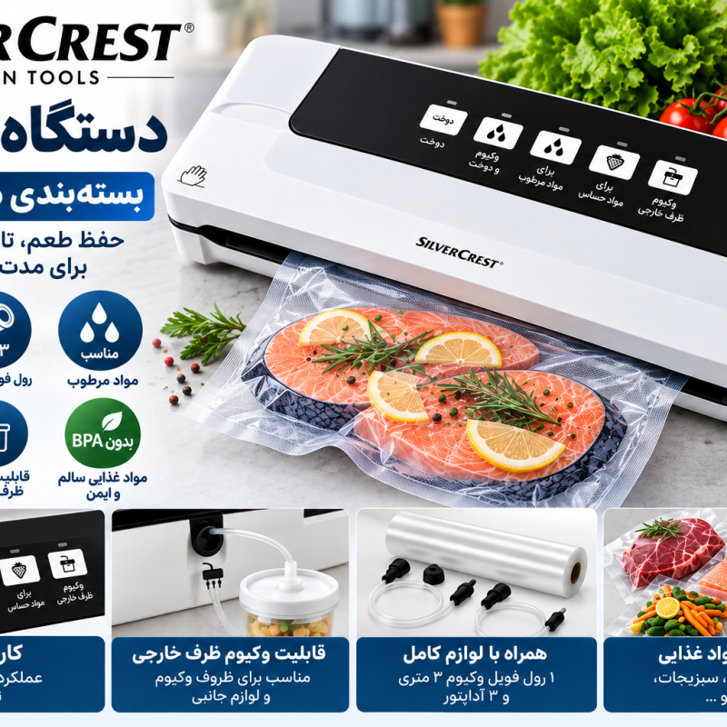 دستگاه وکیوم و بسته‌بندی مواد غذایی سیلورکرست SilverCrest مدل Vacuum Sealer