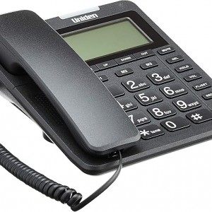 تلفن رومیزی UNIDEN AS7408 با نمایشگر و دکمه‌های بزرگ (مشکی / سفید)