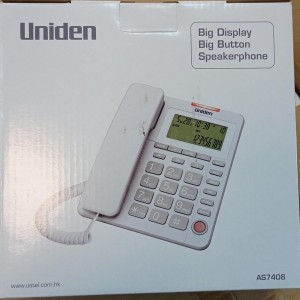 تلفن رومیزی UNIDEN AS7408 با نمایشگر و دکمه‌های بزرگ (مشکی / سفید)