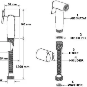 دوش توالت دستی (شلنگ توالت) کروم RAK مدل RAK32007-09 به همراه شیلنگ و پایه دیواری