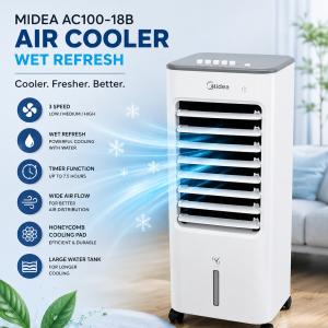 کولر آبی خانگی–اداری مایدیا AC100-18B با توان خنک‌کنندگی بالا و مصرف برق پایین