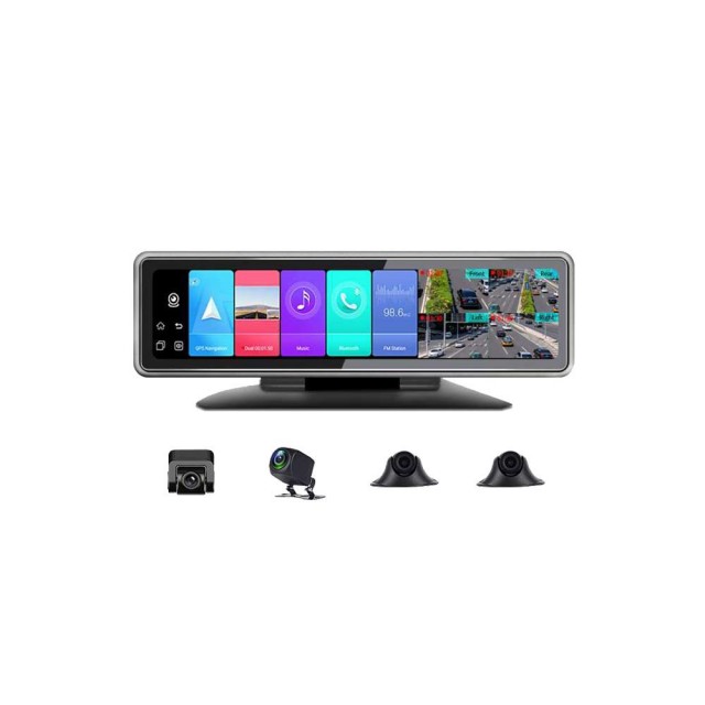 آینه مانیتوردار سیم کارتی خودرو با 4 دوربین مدل T88