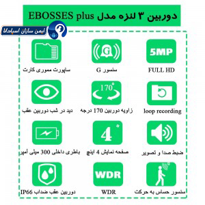 دوربین مانیتور دار 3 لنزه خودرو مدل EBOSSES + پک اصلی با گارانتی