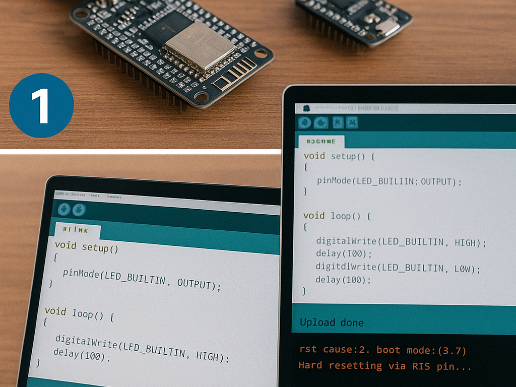 آموزش آپلود اولین برنامه روی ESP (ESP8266 / ESP32) — قدم‌به‌قدم، از صفر تا اجرا