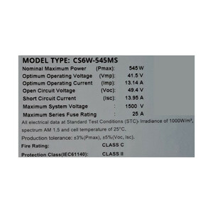 پنل خورشیدی مونو کریستال مدل CS6W-545MS ظرفیت 545 وات