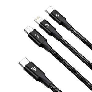 کابل تبدیل USB-C به لایتنینگ/USB-C/microUSB باسئوس مدل Rapid Series طول 1.5 متر