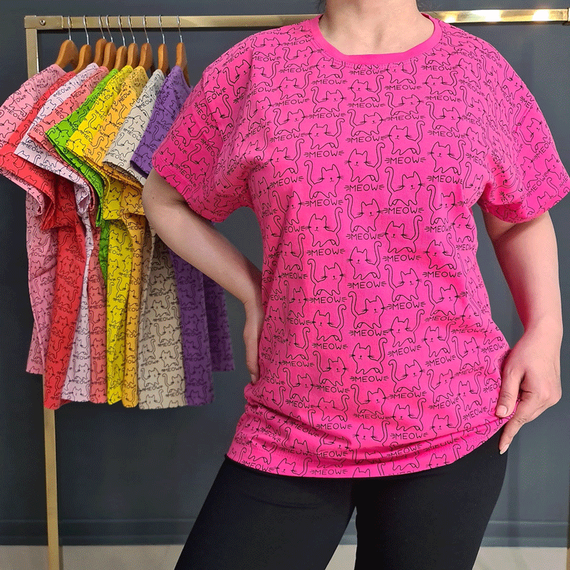 تیشرت  نخ پنبه تمام چاپ گربه