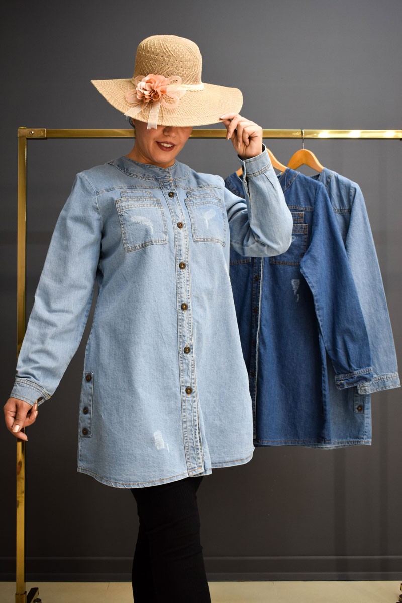 مانتو جین بلند جیب دوبل