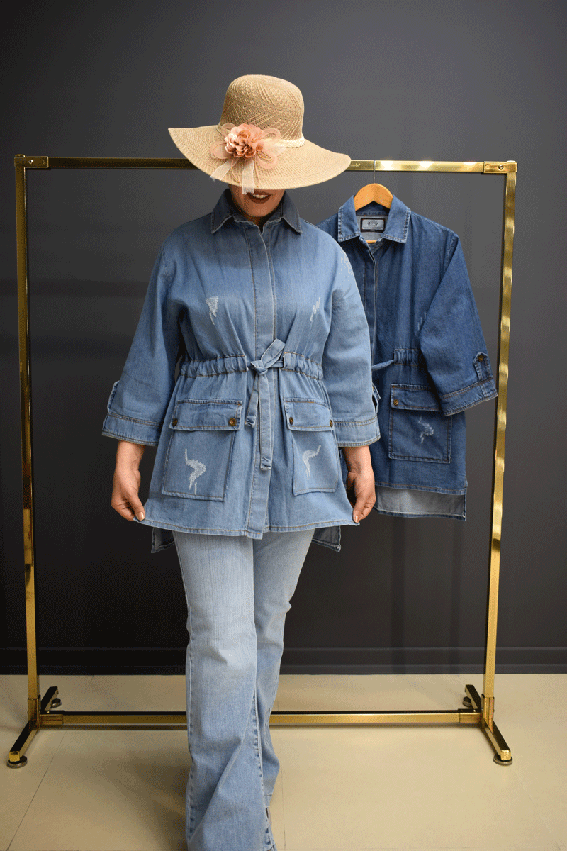 تونیک مانتویی کمر گتر جین