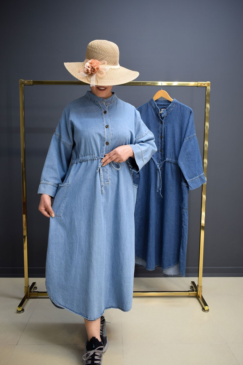 پیراهن مانتویی جین کمر گتر