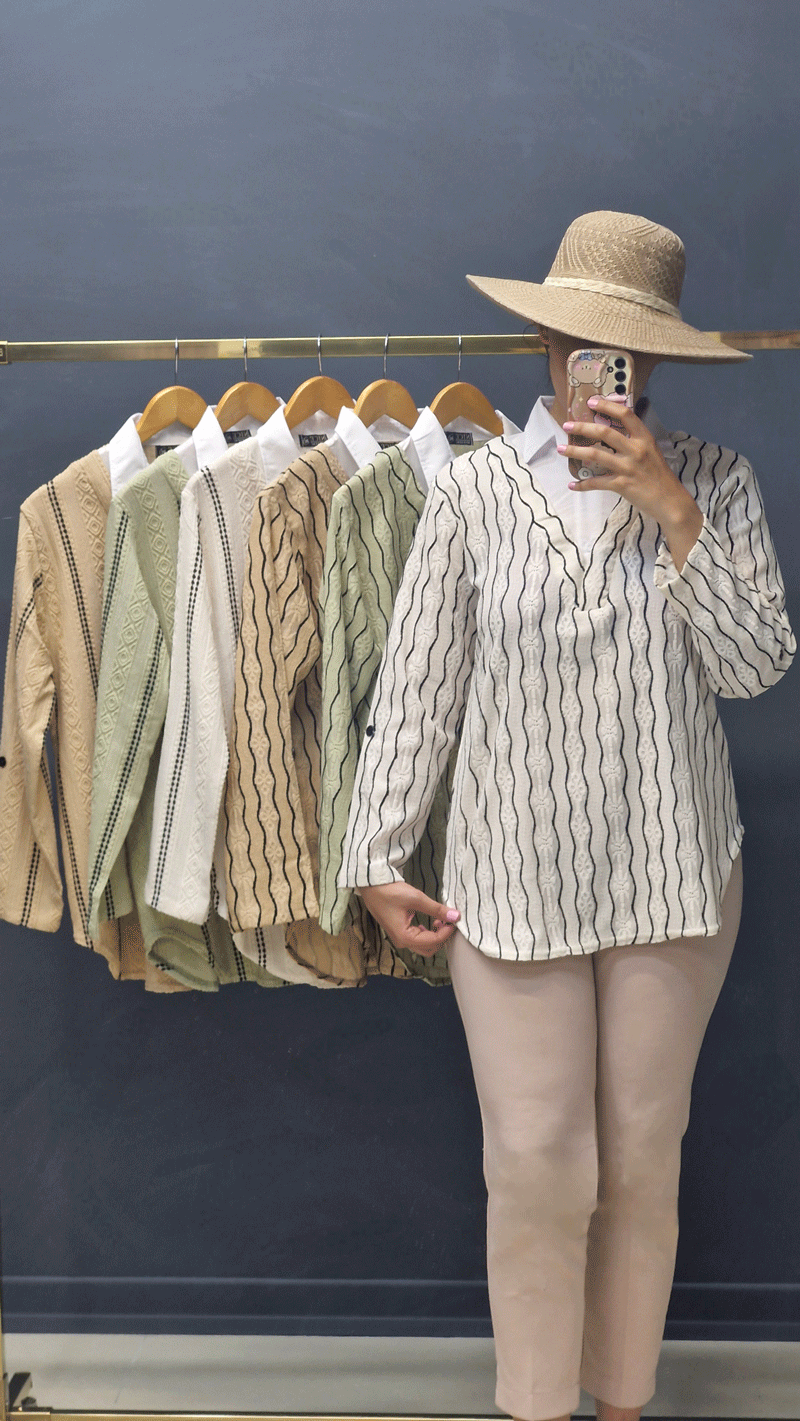 تونیک مراکشی طرح دار یقه سفید