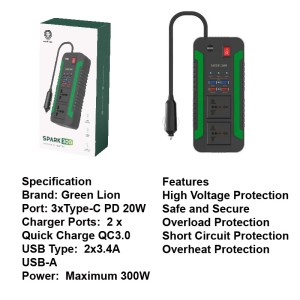 چند راهی گرین لاین Green Lion Spark 300 Power Inverter توان 300 وات