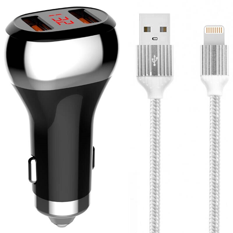 شارژر فندکی LDINO C2 2PORT + کابل آیفون