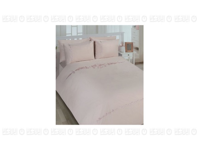 ست کاورلحاف گلدوزی دونفره طرح کتیبه رنگ نسکافه ای رزین تاژ