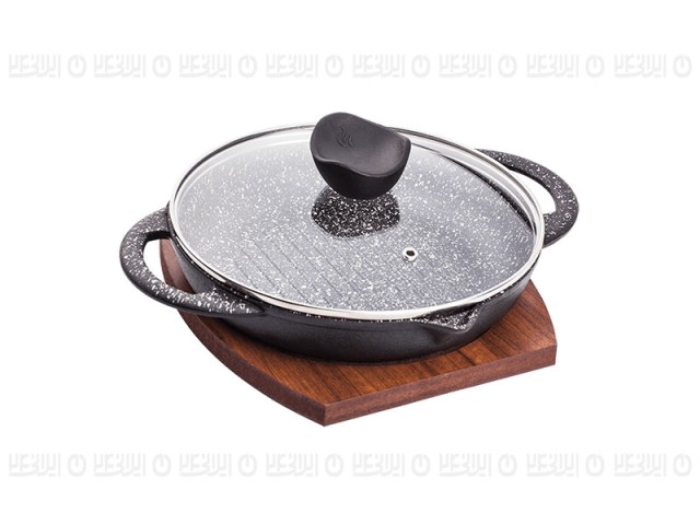 تابه ووک گریل چدن سایز 24 نالینو مدل Teyam (با درب شیشه و زیره چوبی)