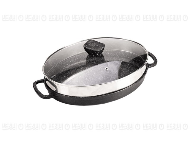 تابه چدن بیضی نالینو مدل Angelo(با درب شیشه)128