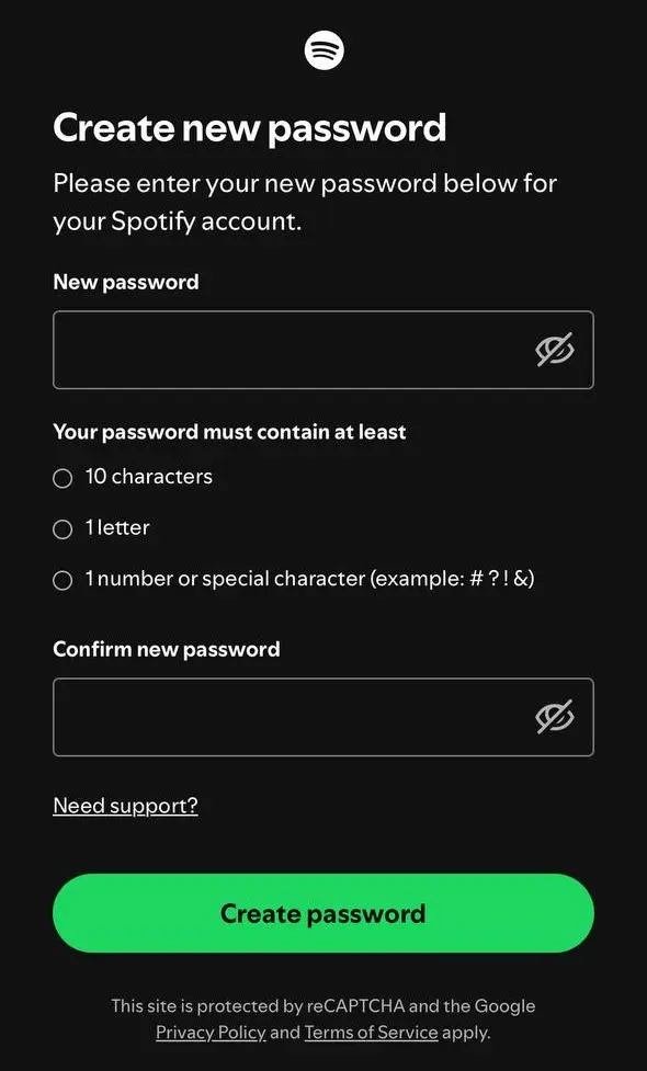بازنشانی رمز اسپاتیفای