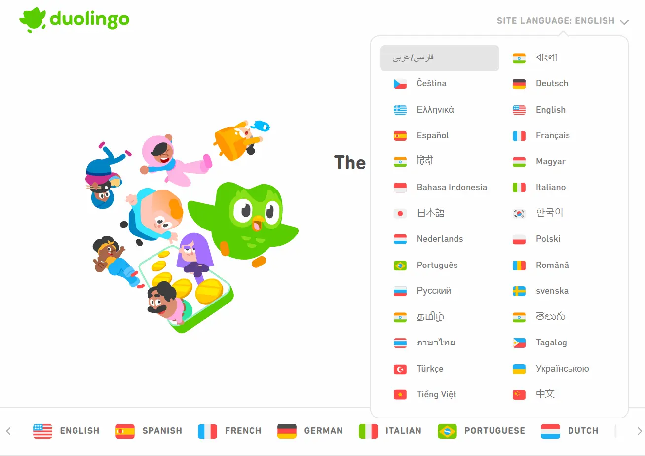 تنظیم زبان فارسی Duolingo