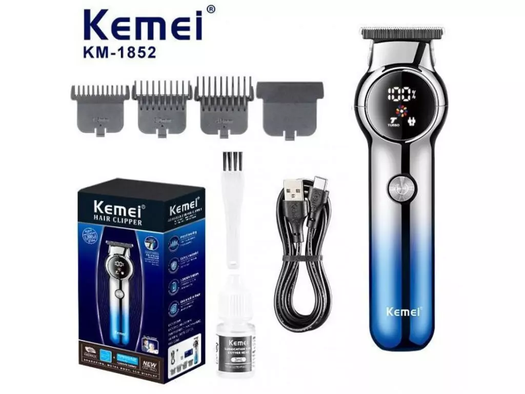 دستگاه اصلاح موی سر و بدن شارژی کمی Kemei Electric Hair Clipper With LCD Hair Remover KM-1852