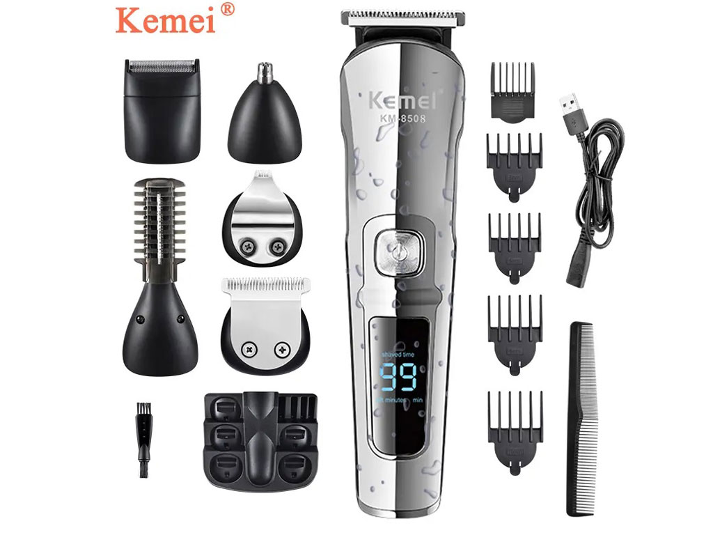 ماشین اصلاح موی سر و بدن 7 کاره شارژی ضدآب کیمی Kemei KM-8508 6 In 1 Waterproof Shaving Machine Multifunction Trimmer