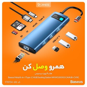 هاب 8 پورت بیسوس Baseus Metal Gleam 8 in 1 Multifunctional Type-C HUB 100W WKWG000103