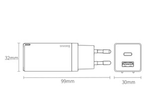 شارژر دیواری دو پورت سریع بیسوس با کابل شارژ Baseus CCGAN45UE GaN Mini Quick Charger