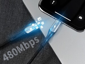 کابل شارژ و انتقال دیتای نیم متری تایپ سی به لایتنینگ بیسوس Baseus Horizontal PD Flash Charge Type-C to Lightning Cable 0.5M دارای سرعت انتقال اطلاعات بالا