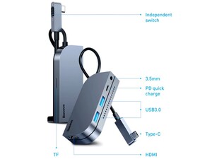 هاب آداپتور چندکاره بیسوس Baseus Bend Angle No.7 Multifunctional Type-C Converter دارای 7 خروجی