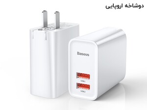 آداپتور دو پورت فست شارژ 30 وات بیسوس Baseus BS-EU906 USB-A Quick Travel Charger