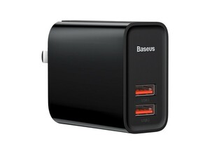 آداپتور دو پورت فست شارژ 30 وات بیسوس Baseus BS-EU906 USB-A Quick Travel Charger