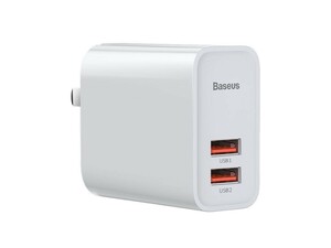 آداپتور دو پورت فست شارژ 30 وات بیسوس Baseus BS-EU906 USB-A Quick Travel Charger