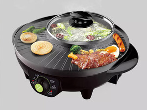 خرید اجاق برقی به همراه دیگ درب شیشه ای LIVEN Electric Grill Hot Pot with Glass Lid SK-J3201